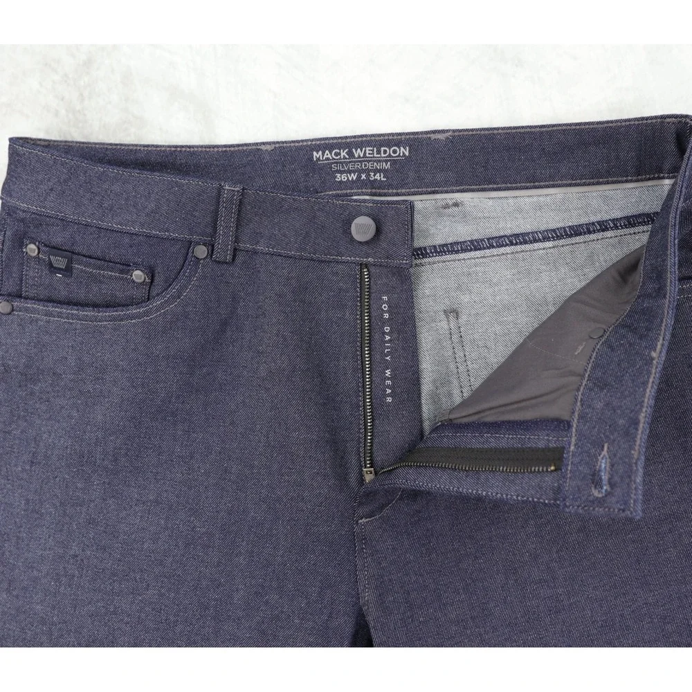 Mack Weldon Silver Denim Pants Jeans Mens 36x32 Indigo Blue Slim Straight Tech